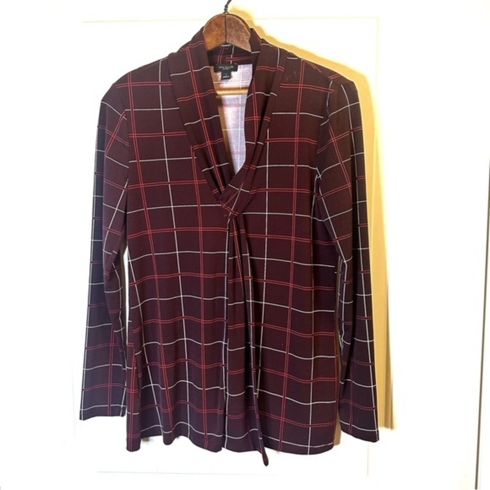 Ann Taylor Factory Chic Burgundy Plaid Blouse Size Small
